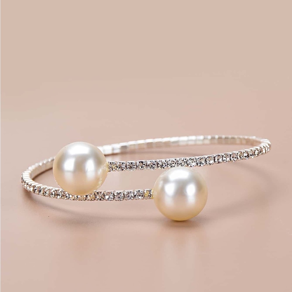 Faux Pearl Rhinestone Cuff Bracelet